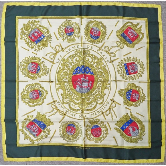 Hermes Green and Gold Scarf